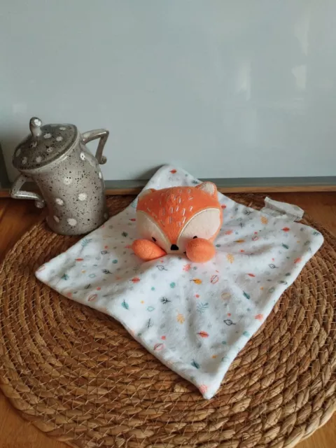 Doudou plat Renard blanc orange feuilles SIPLEC