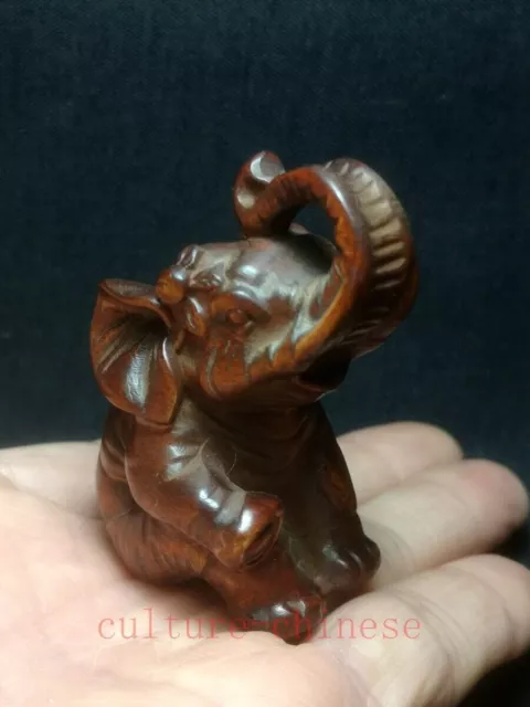 Japanese boxwood hand carved Elephant Figure statue netsuke old collectable gift 3