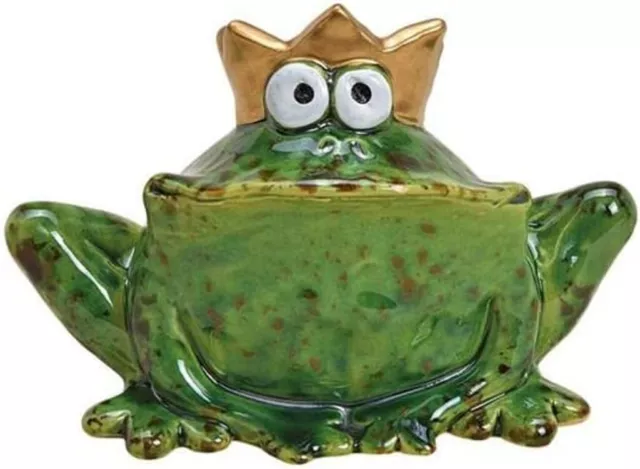 Froschkönig aus Keramik Grün (B/H/T) 17x13x10cm Frosch Deko Garten Gartenteich
