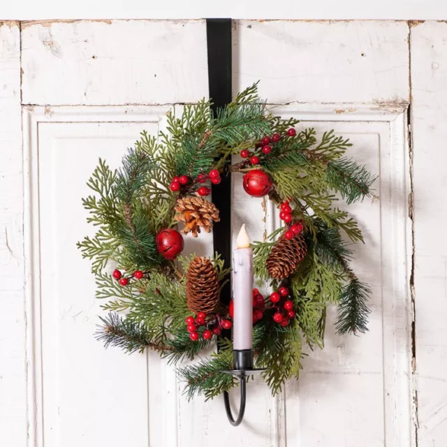 Primitive Colonial Hand Forged Over the Door Candle and Wreath Holder