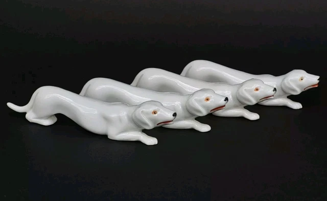 4 Porte-couteaux Ancien Cristal Chiens Ric Et Rac – 1925-1930, Comme Neufs