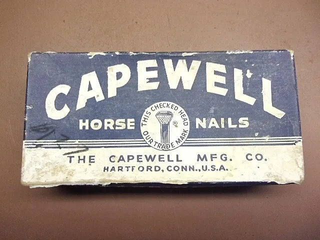 Vintage CAPEWELL HORSE NAILS BOX w/100+ Checked Head 2" Horse Nails Take a LQQK!