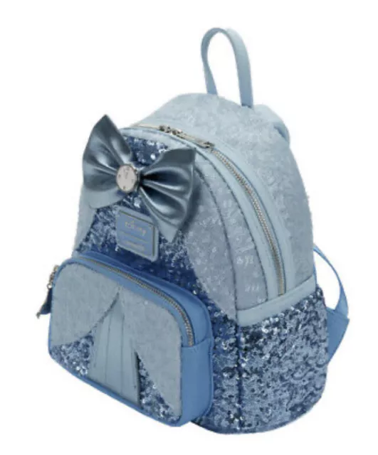 Loungefly Disney Cinderella Sequin Sparkly Blue Mini Backpack Bag Bow NEW BNWT 2