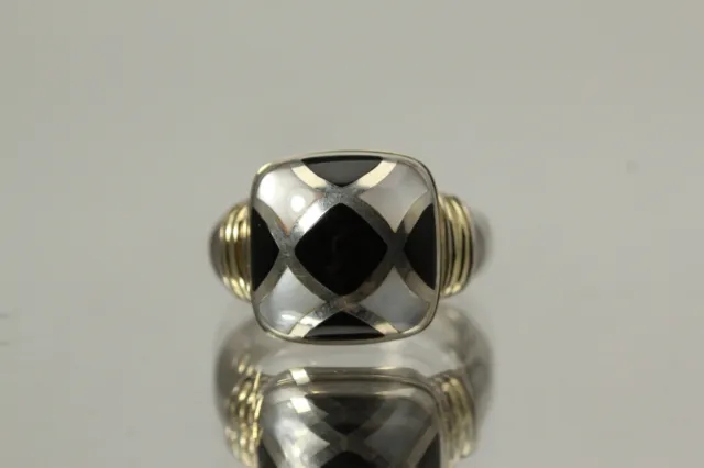 925 Sterling Vintage Asch Grossbardt Onyx & MOP Ring W/18K Accents 8.7G(RIN8777)