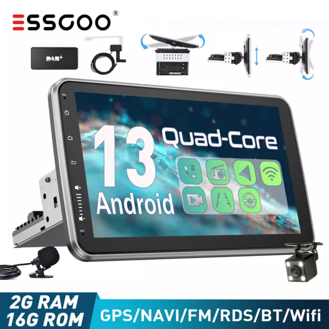 10" Android 13 DAB+ Autoradio GPS Bluetooth Schermo Ruotabile Singolo 1 DIN CAM