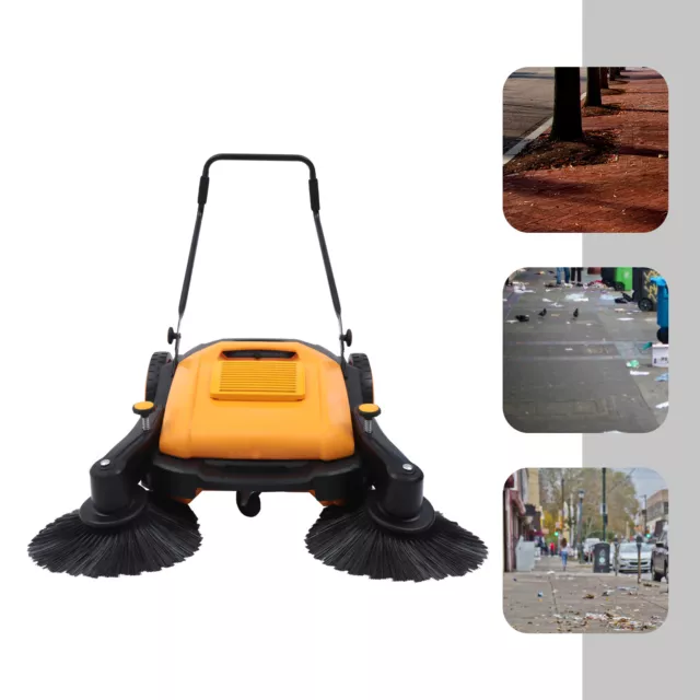 41" Hand Push Sweeper Walk-Behind Pavement Street Sweeping Machine Floor Cleaner
