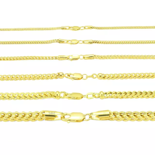 14K Yellow Gold 1.5mm-4mm Square Box Franco Wheat Chain Pendant Necklace 14"-30"