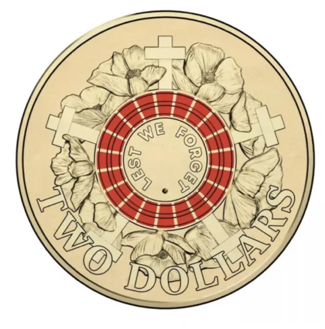 2015 $2 Two Dollar Anzac Remembrance Red Lest We Forget Coin