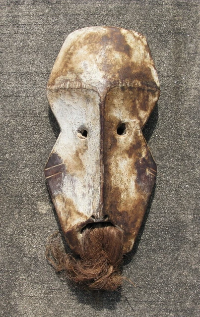 Vintage African mask Lega People Congo hand carved wood / raffia 6x11.25 #1310