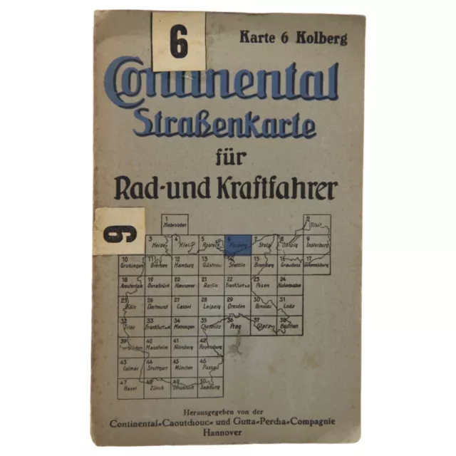 Continental Straßenkarte für Rad- und Kradfahrer origi. Karte 6 Kolberg ca. 1930