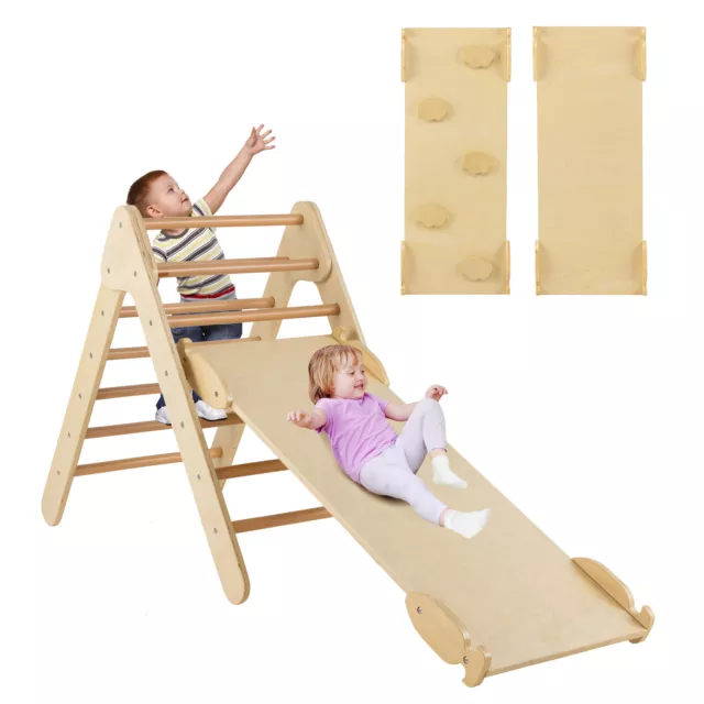 Kids Wooden Triangle Climbing Set Sliding Indoor Outdoor Climber Ladder Playset