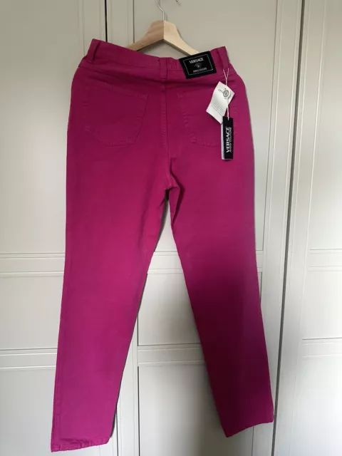 Pantaloni jeans couture rosa Versace taglia 31 logo nuovi con etichette dritti