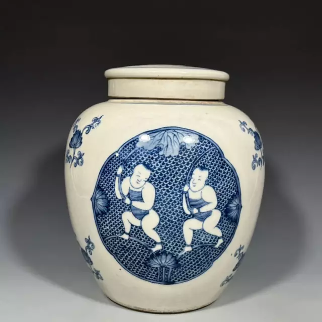 Chinese Blue&White Porcelain Handpainted Exquisite Figures Pattern Pots 9545