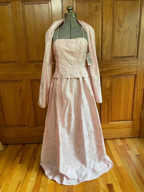 Adrianna Papell pink flocked corset lace-up dress size 12 style prom formal