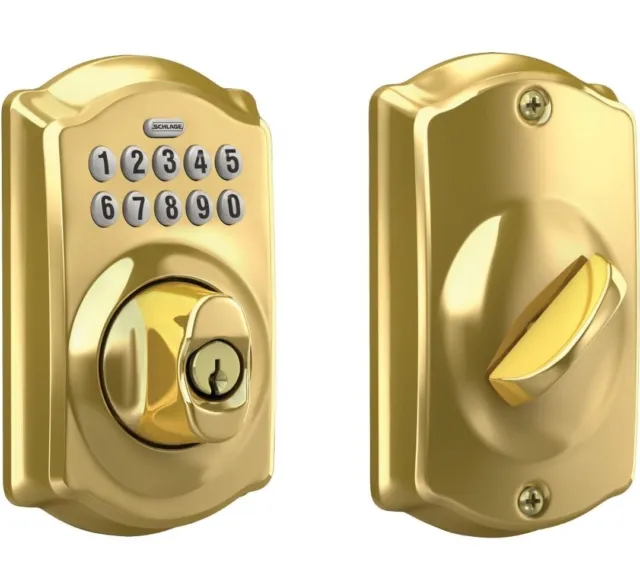 Schlage Camelot Trim Keypad Deadbolt Electronic Door Lock - Bright Brass (BE365)