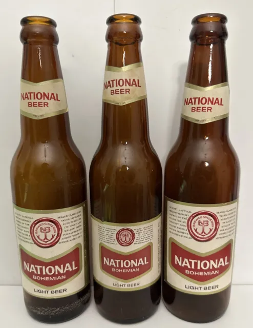 3 Vintage National Bohemian Brewing Co. Baltimore, MD. Light Beer 12oz Bottles