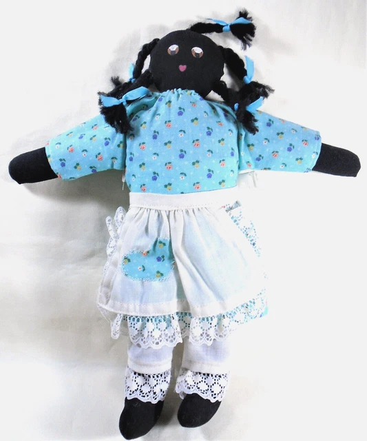 Vtg Hand Crafted African American Folk Art Rag Doll Handmade Black Cloth Doll