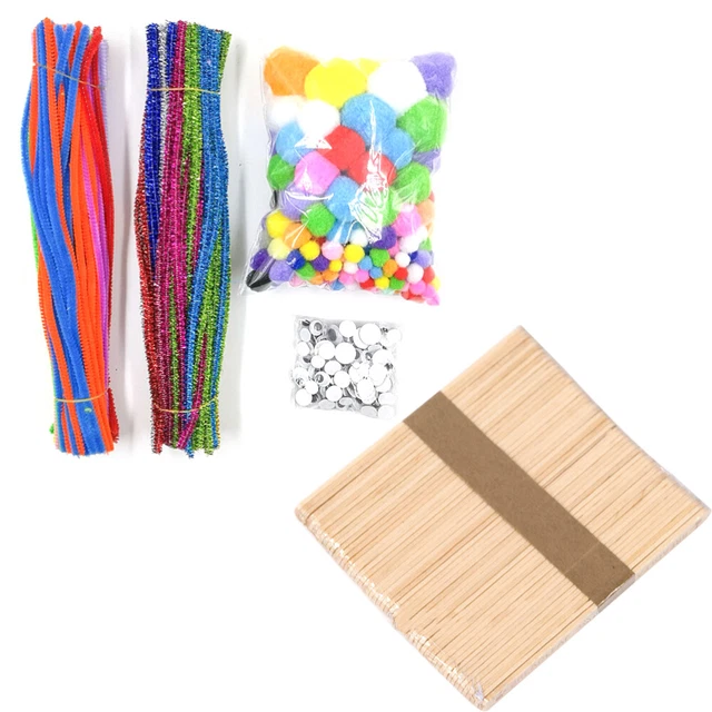 Limpiador de tuberías tallos de oruga conjunto pompones de brillo pompones Wiggle palos de madera para niños
