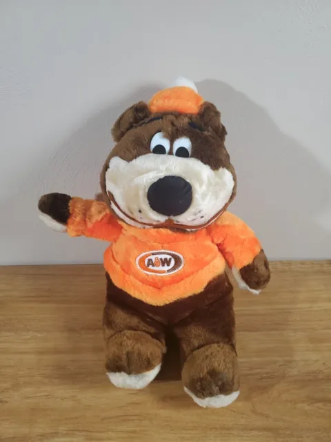 Vintage A&W Root Beer Stuffed Bear Rooty Plush Mascot 16" Brown Orange