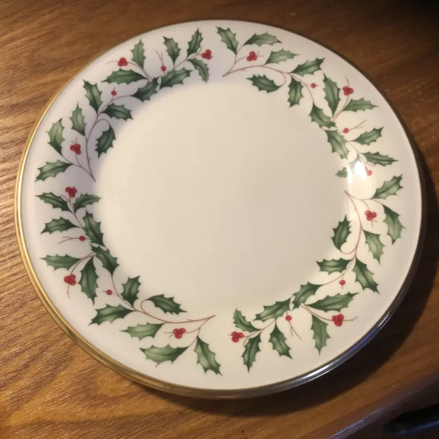 2 Lenox Dimension Christmas Holiday Holly Berry 8” Salad Plates NEW w/o Box