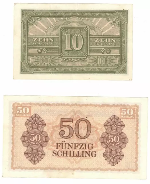 Schönes Konvolut von 2x Banknoten aus Österreich 10 & 50 Schilling von 1944