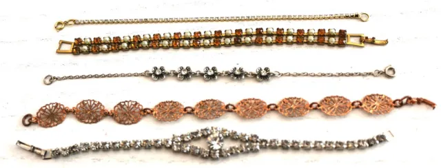 Vintage In Seattle Fantastic mixed vtg rhinestones metal clasp Bracelet Lot#2071