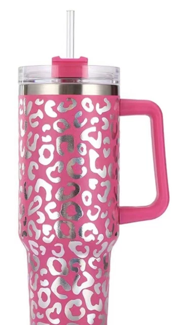 Stainless Steel Insulated Cup Tumbler Stanley Dupe 40oz Hot Cold Pink Leopard
