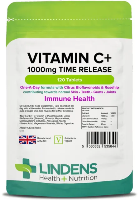 Lindens Vitamin C 1000mg 4-PAQUET 480 Comprimés avec Bioflavonoids Rosehip