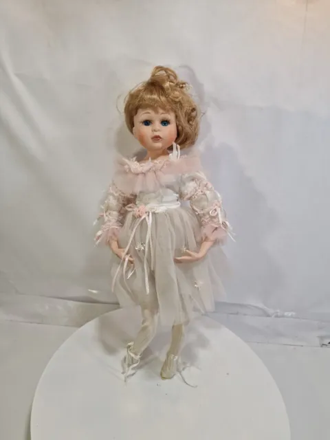 Blonde Doll Ballerina Pink Dress with Flowers 16” Blue Eyes, C9