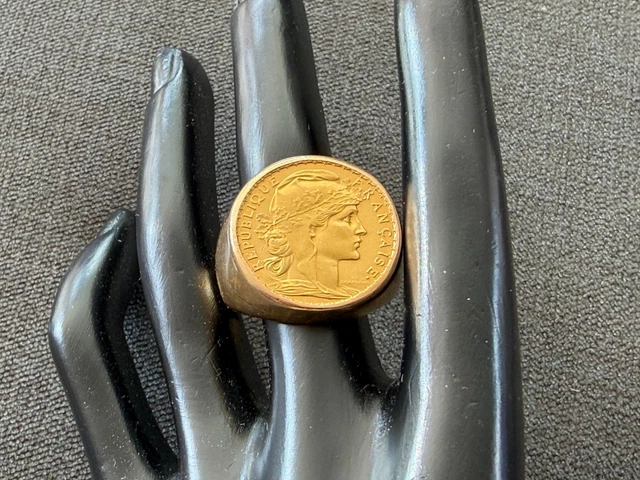 Chevalière En Or Massif 18 Carats – Pièce 5 Dollars (22 Carats) Pour Homme, Neuve Sans Boîte
