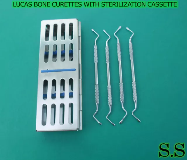 4 Pcs Periodontal Lucas Bone Dental Curettes With Sterilization Box Cassette