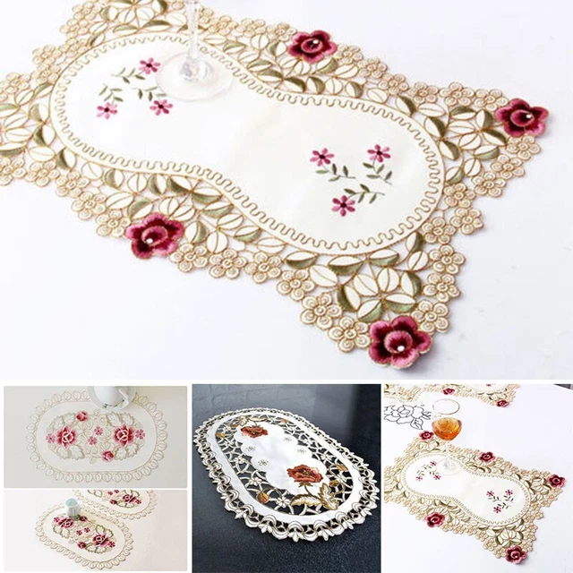 Brodé Nappe Motif Ajouré Chemin de Table Napperon Coussin Housse Fête Mariage