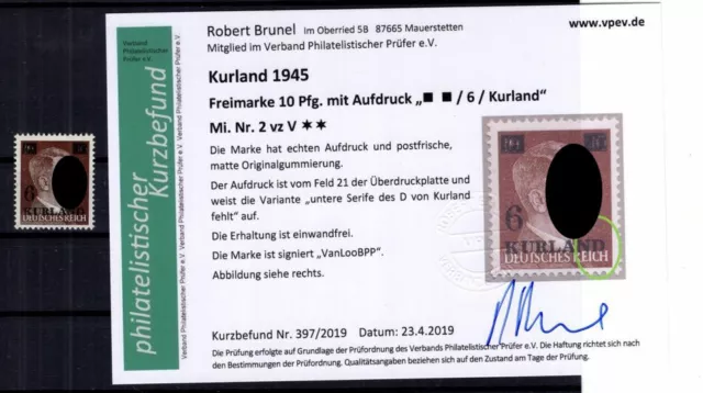 Kurland 2vzII TYPE ** MNH POSTFRISCH+gepr. BEFUND 130EUR (B6487