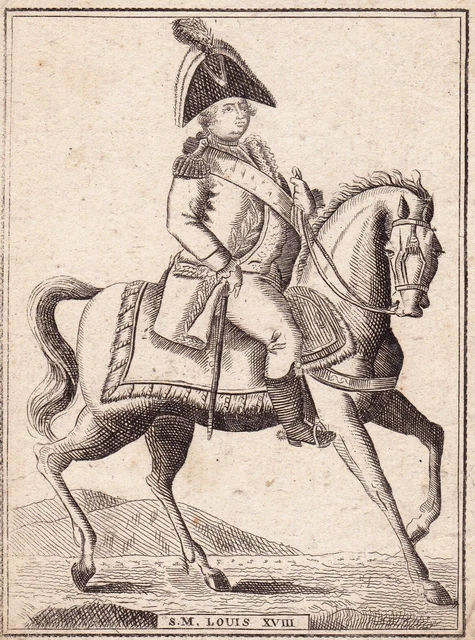 Gravure XIXe Sa Majesté le Roi Louis XVIII à Cheval Louis Stanislas Xavier