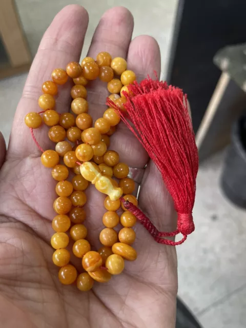 Antique rare Egg Yolk baltic amber Necklace  Prayer Islamic 65 beads 11g مشجر R