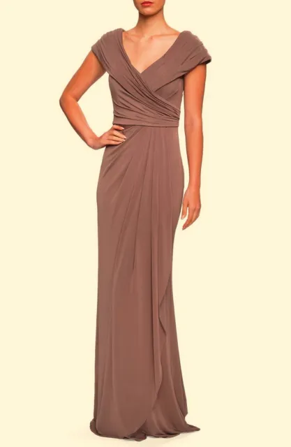 La Femme Cocoa Brown Off-the-Shoulder Ruched Jersey Column Gown Size 14 $328