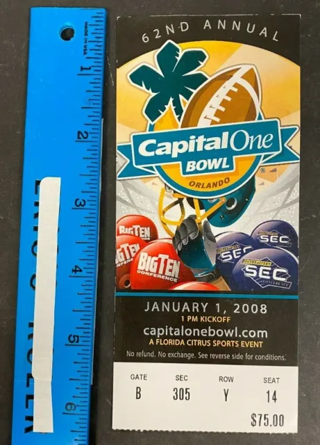 2008 Capital One Bowl Michigan Wolverines Vs Florida Gators Stub/Ticket! 5122B