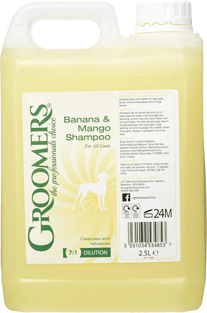 Groomers Banana and Mango Dog Shampoo, 2.5 Litre Free & Fast Delivery UK