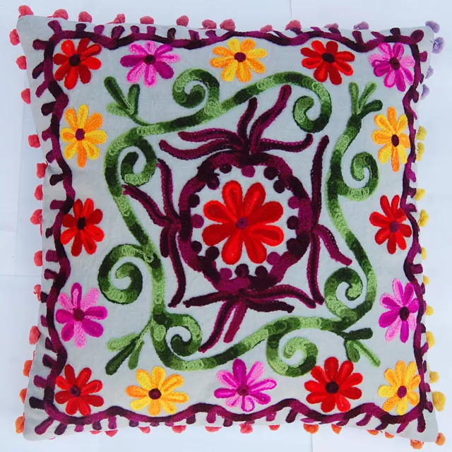 Hand Embroidered Pillow Cases Christmas Decor Ethnic Suzani Cushion Cover 16" $W