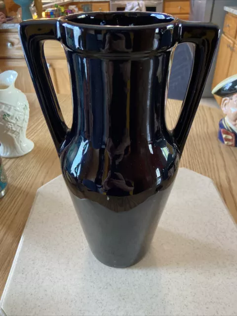 Antique 1900s RED WING ART POTTERY 12" DOUBLE HANDLE COBALT MIDNIGHT BLUE VASE O