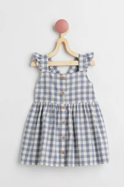 H&M Blue Grey Checkered Gingham Cotton Baby Girl Toddler Dress 3-4 Years