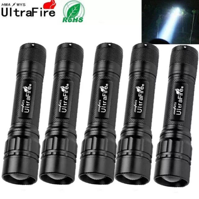 5PCS 90000LM Tactical 3 Modes T6 LED Flashlight Zoom Torch Aluminum Light-