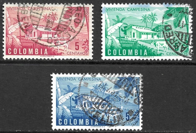 Colombia Scott #589-91 VF Used Colombian Farm Issued 1950