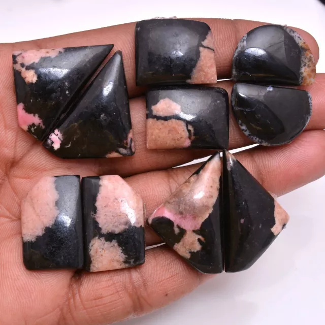 286 Cts Natural Rhodonite 5 Pairs/10 Pcs Cabochon Untreated Loose Gemstones Lot 2