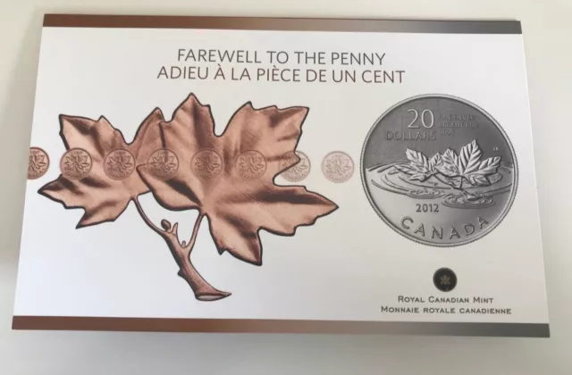 2012 Argent 999.9 Canada 20 Dollars Adieu à la Pièce Pack