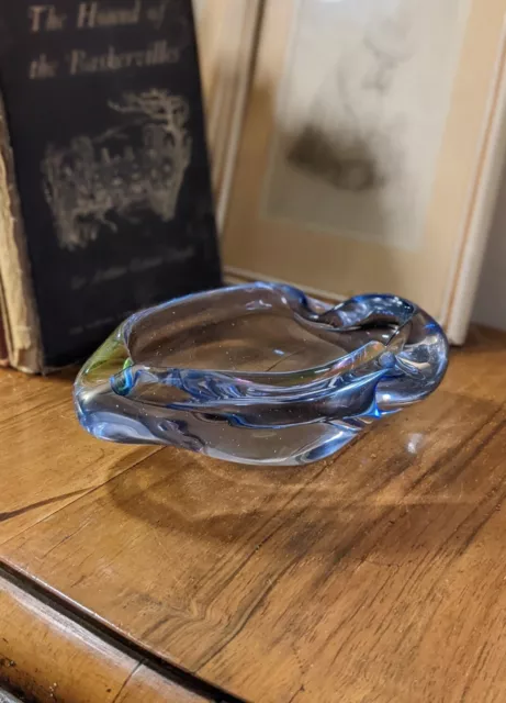 Vintage 1960s Mid-Century Czech Bohemia Beranek Skrdlovice Blue Art Glass Bowl