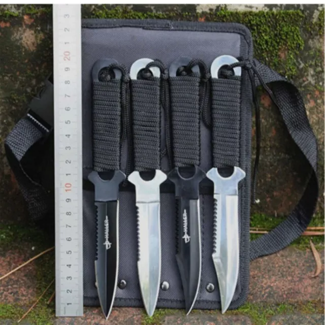 4 PCS Straight Knives Set Fixed Blade Knife Camping Hunting Survival Tactical