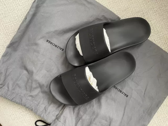 Balenciaga Logo Mono Platform Slide Black Slip On Sandals Women Size US 8 EU 38