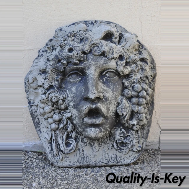 Cast Concrete Cement Figural Wall Hanging Bacchus Face Garden Sculpture Plaque Cast Concrete Cement Figural Wall Hanging Bacchus Face Garden Sculpture Plaque