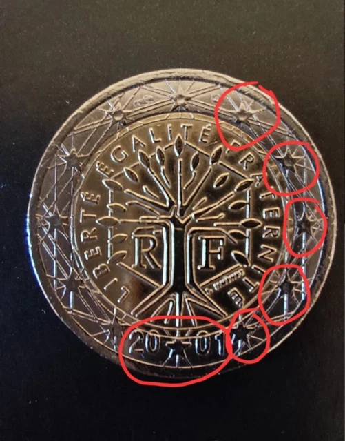 RARA DA 2 euro FRANCIA 2001 Con Molti Errori di Conio EUR 3.400